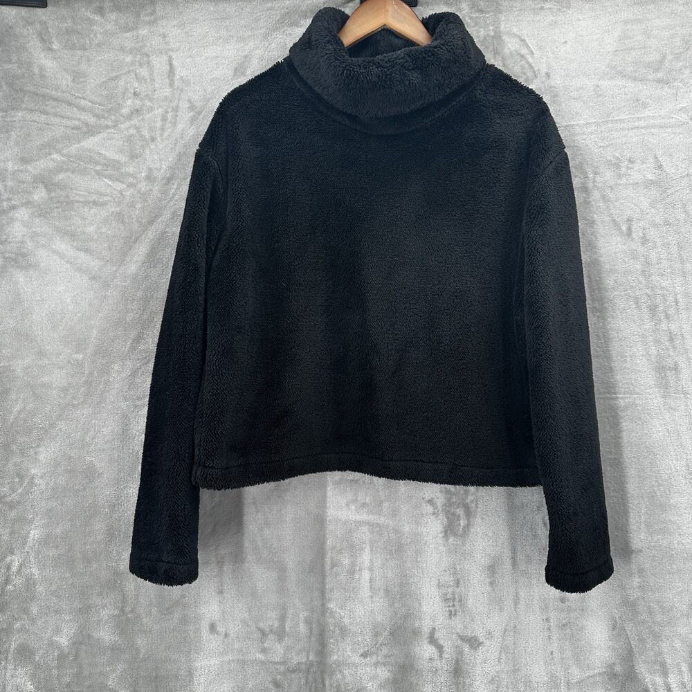 Reformation Sweater Womens Black Fuzzy Crop‎ Turtleneck Teddybear Plush